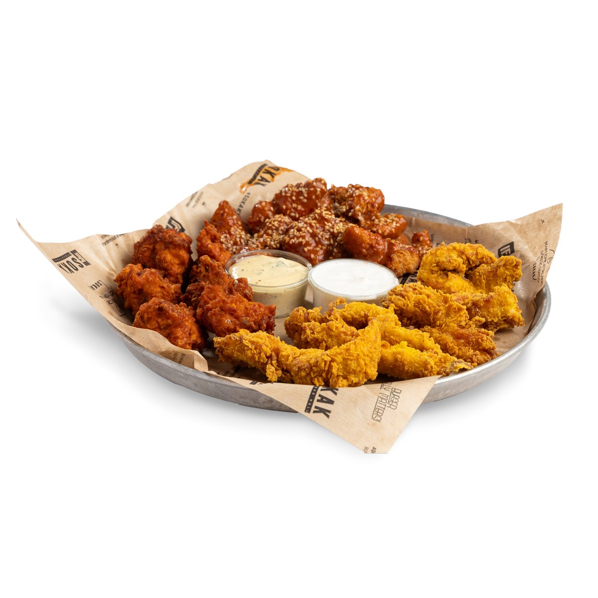 Dynamite Chicken, Cajun, Mongolian Chicken with Herb Aioli and Sour Cream